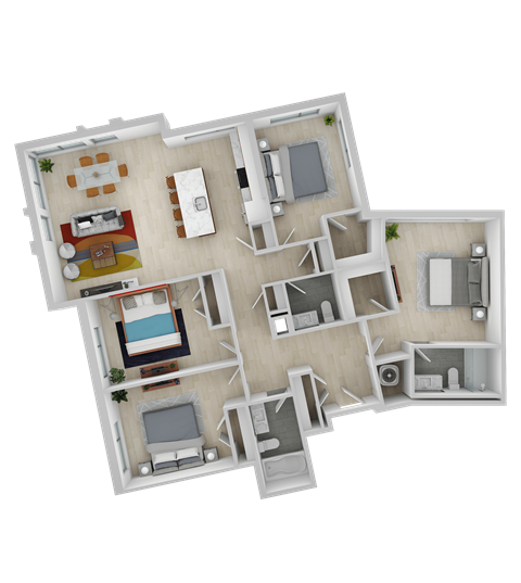 a 3d rendering of a floor plan of a house